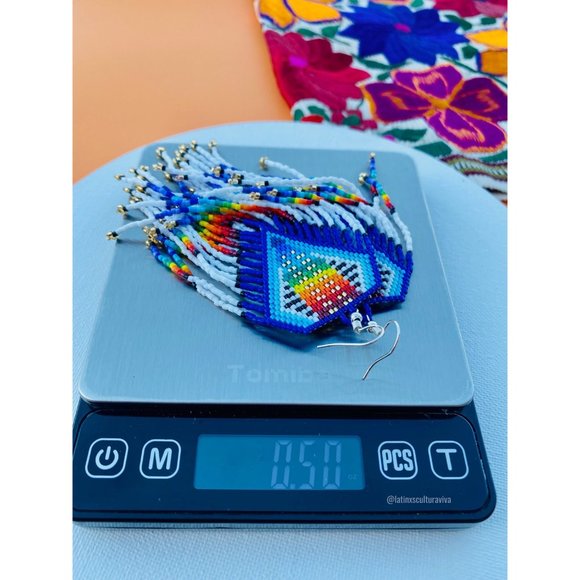 Huichol Earrings, Mexican Earrings, Hand Beaded Earrings, Flower Earrings, Mexic - Picture 7 of 7